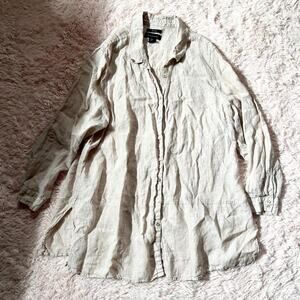 Tahari Cream Linen Old Money Resort Wear Quiet Luxury Coastal Button Up Tunic